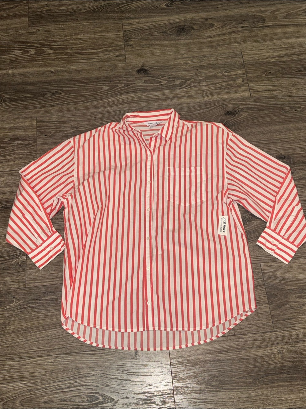 Old Navy Pink and White Striped Button-Down Shirt